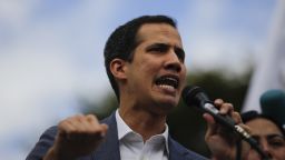 CARACAS, VENEZUELA - JANUARY 26: Opposition leader of Venezuela Juan Guaidó delivers a speech during a demonstration on January 26, 2019 in Caracas, Venezuela. Opposition leader Juan Guido has self-proclaimed as interim President of Venezuela against Nicolas Maduro's government. Many world leaders have expressed their support for Guaidó this week while others stand behind Maduro. (Photo by Marco Bello/Getty Images)