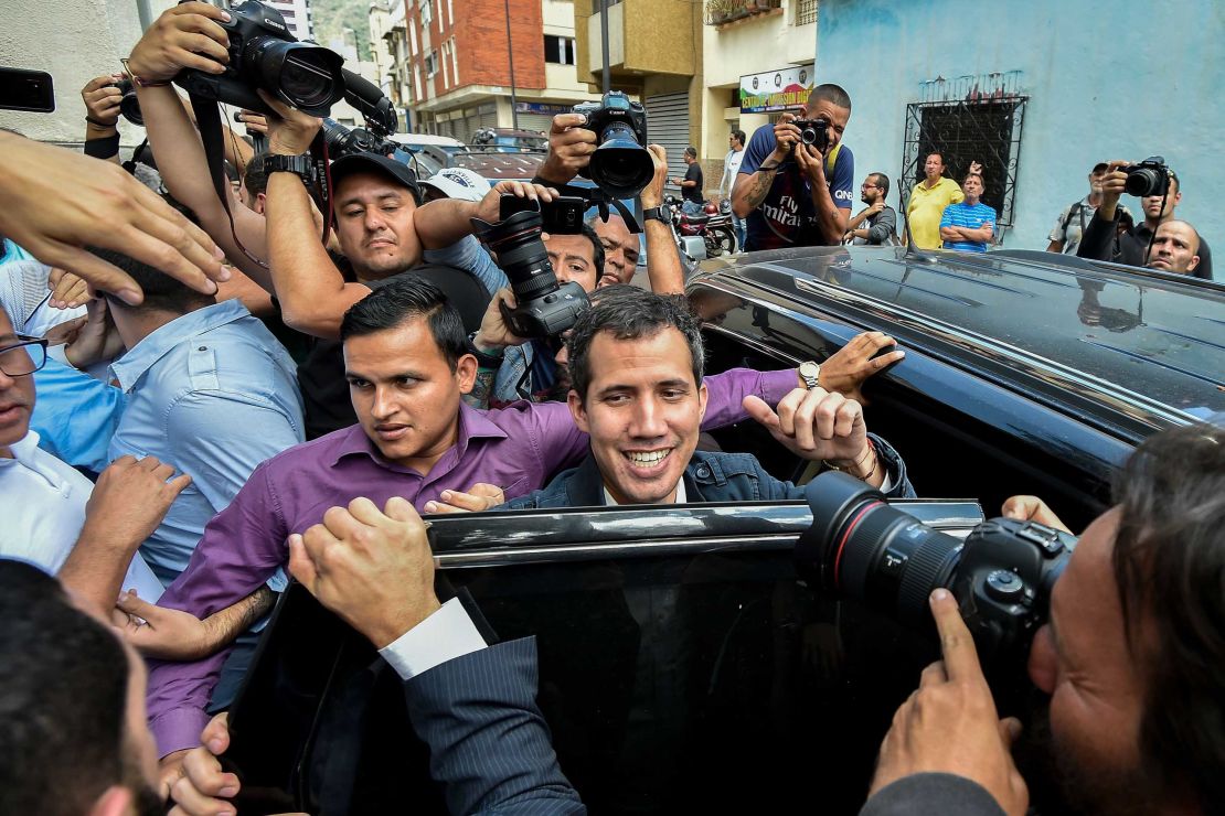 Guaidó leaves a church in Caracas on Sunday after attending a mass in honor of  political prisoners.