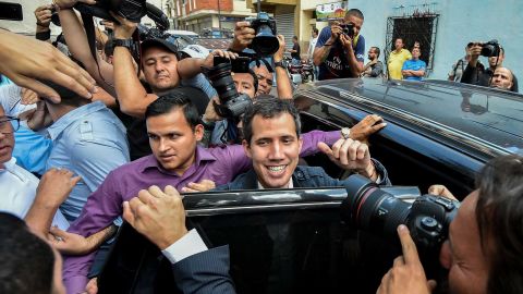 Guaidó leaves a church in Caracas on Sunday after attending a mass in honor of  political prisoners.