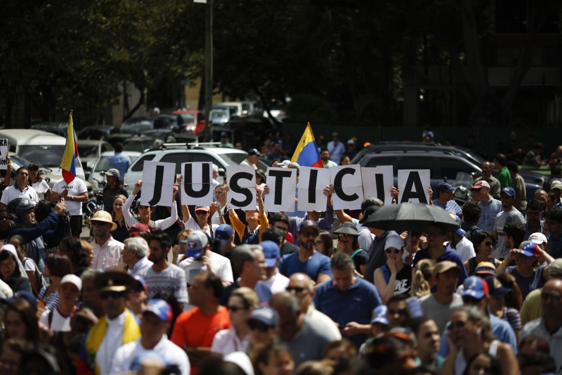 Hundreds demonstrate in support of Guaidó during a rally in Caracas on Saturday.