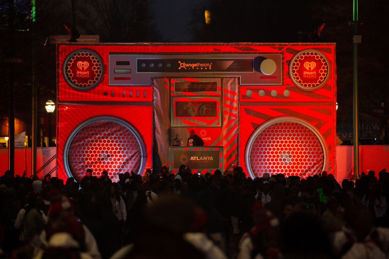 DJ Bluetooth entertains the crowd at Super Bowl LIVE in Centennial Park. Thousands of people turned out Sunday for the events, which run throughout the week.