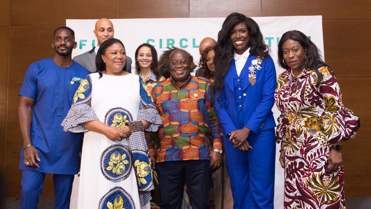Ghanaian president Nana Akufo-Addo and wife Rebbeca pose with attendees at the Full Circle Festival.