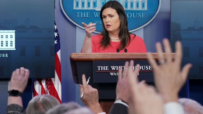 White House Press Secretary Sarah Sanders looks on during a briefing in the Brady Briefing Room of the White House in Washington, DC on January 28, 2019. (Photo by Mandel NGAN / AFP)