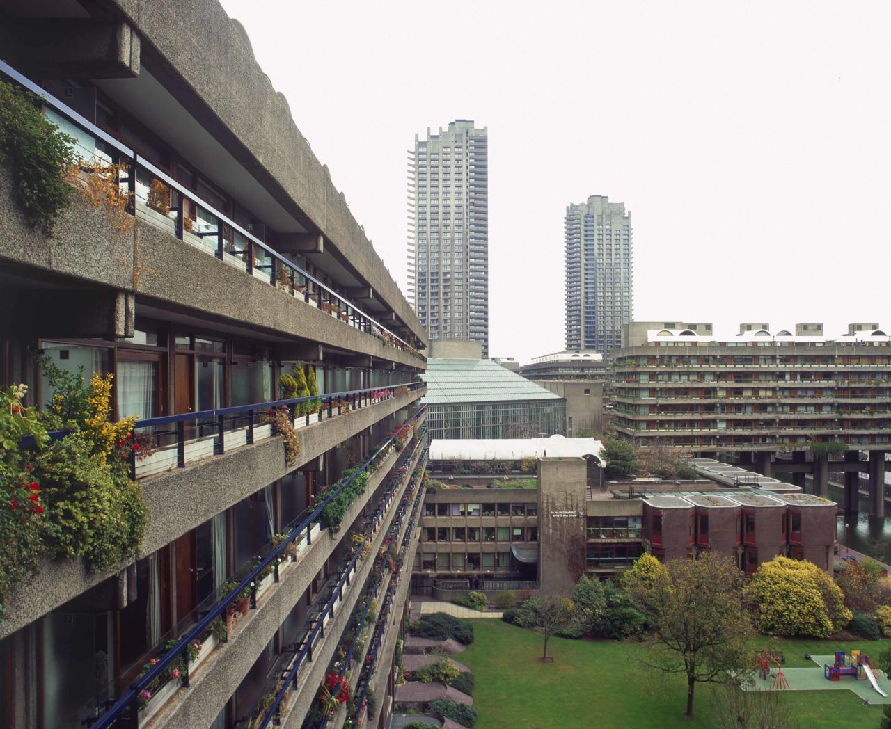The Barbican Estate in London is an example of the social housing that became increasingly common early in the Queen's reign.