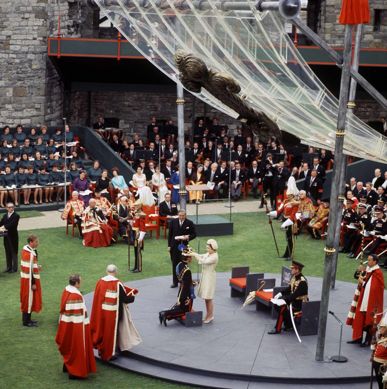 The investiture of Prince Charles as the Prince of Wales in 1969.