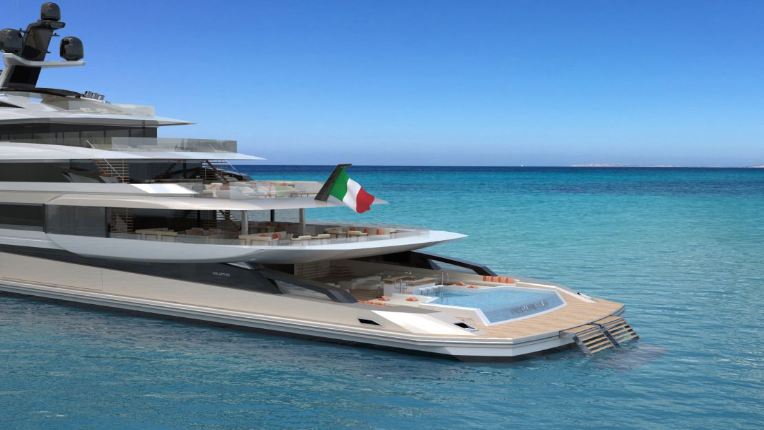 A beach club area near the water, as on this Fincantieri yacht design for Private Bay, is very desirable.