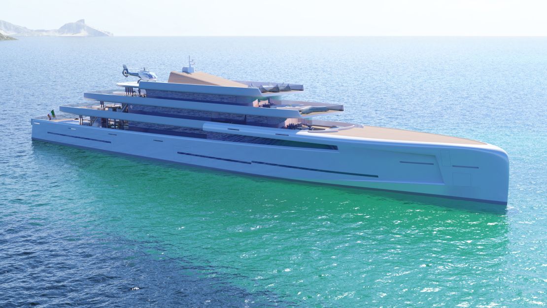 A design for upcoming superyacht Mirage which will reflect the ocean with its glass panels.
