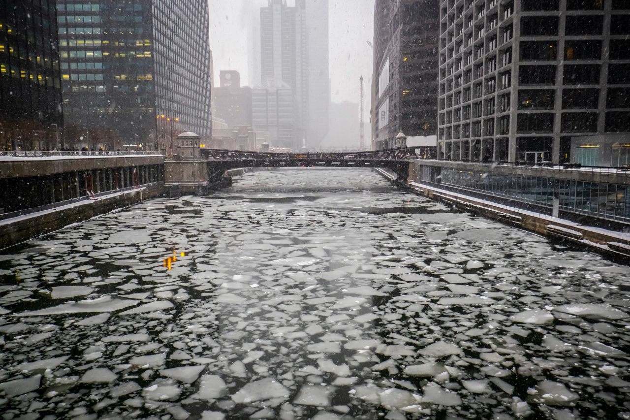 An icy Chicago River is seen from Adams Street on January 28.
