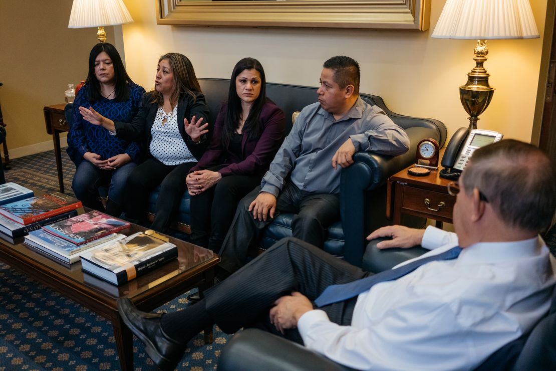 From left, Margarita Cruz, Victorina Morales, Sandra Diaz and Gabriel Sedano speak with Sen. Bob Menendez in his office in Washington.