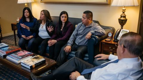 From left, Margarita Cruz, Victorina Morales, Sandra Diaz and Gabriel Sedano speak with Sen. Bob Menendez in his office in Washington.