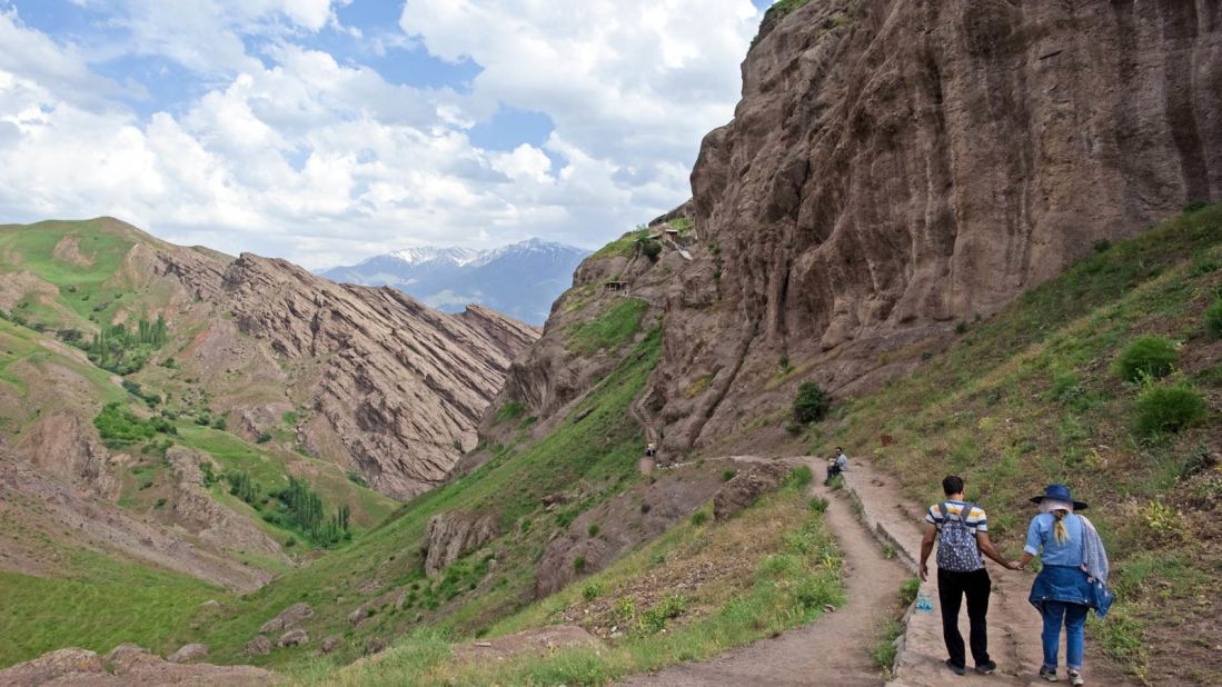 <strong>Hiking into the mountains: </strong>The trail to Alamut Castle levels out at a small saddle before the final climb to its main gates.