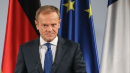 President of the European Council Donald Tusk delivers a speech during the French-German friendship treaty signing ceremony, on January 22, 2019 in the town hall of Aachen, western Germany. - France and Germany signed a new friendship treaty seeking to boost an alliance at the heart of the European Union as Britain bows out and nationalism advances around the continent. (Photo by Ludovic MARIN / AFP)        (Photo credit should read LUDOVIC MARIN/AFP/Getty Images)