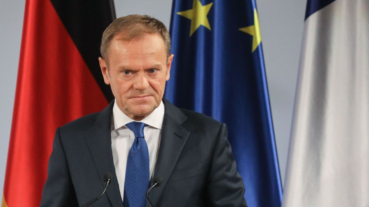 Donald Tusk, president of the European Council, speaks in Germany on January 22.