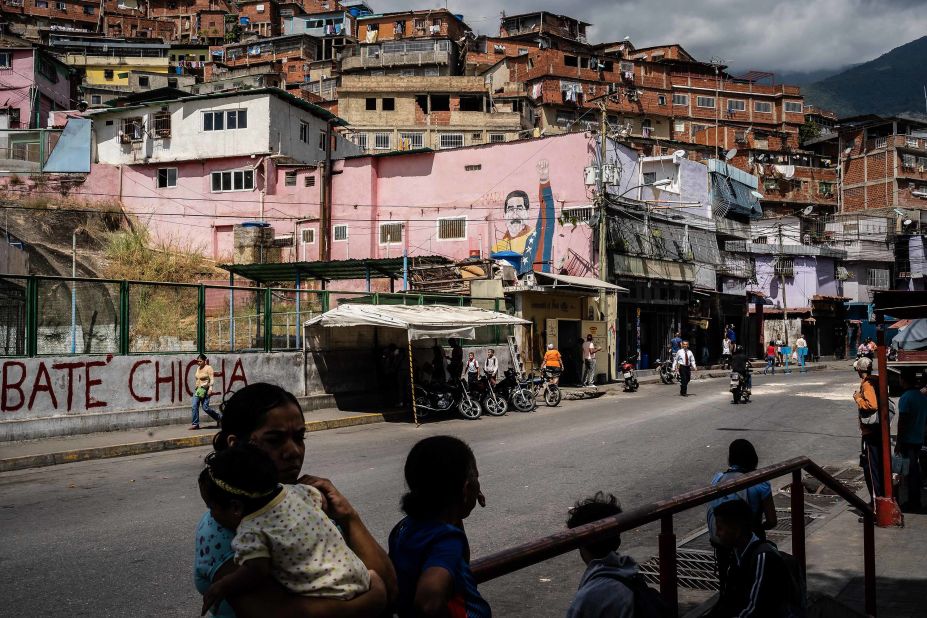 A Maduro mural is seen in the Petare slum of Caracas on Tuesday, January 29. 