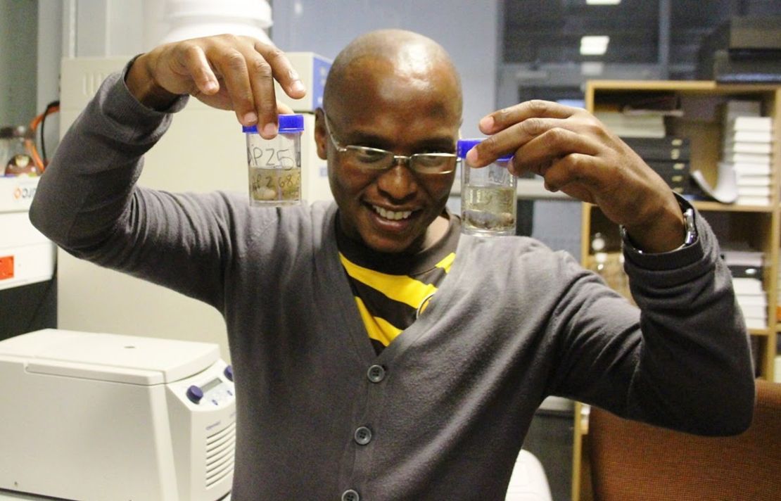 Mafunda examines samples in the lab.