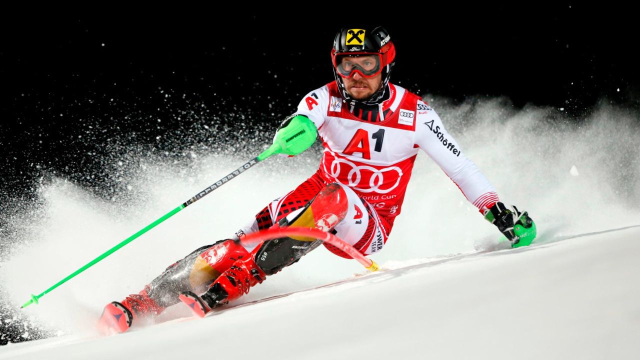 Marcel Hirscher won the Schladming night slalom in Austria Tuesday.