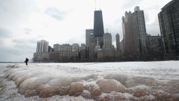 CHICAGO, IL - JANUARY 03:  Ice builds up along the shore of  Lake Michigan on January 3, 2018 in Chicago, Illinois. Record cold temperatures are gripping much of the U.S. and are being blamed on several deaths over the past week. 