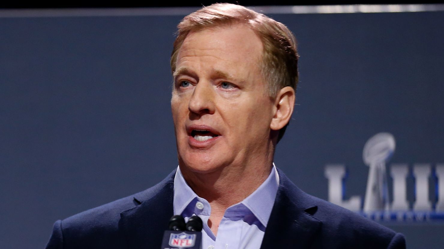 NFL Commissioner Roger Goodell speaks during a press conference during Super Bowl LIII Week on January 30, 2019 in Atlanta, Georgia.