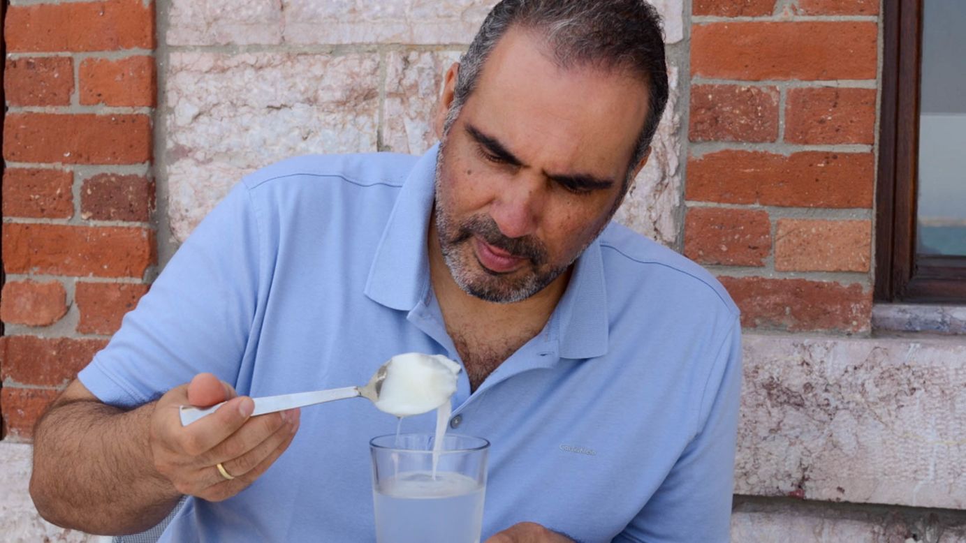 <strong>Sweet treat:</strong> The "submarine," a soft mastiha fondant served around a spoon in ice cold water, is popular with young children.
