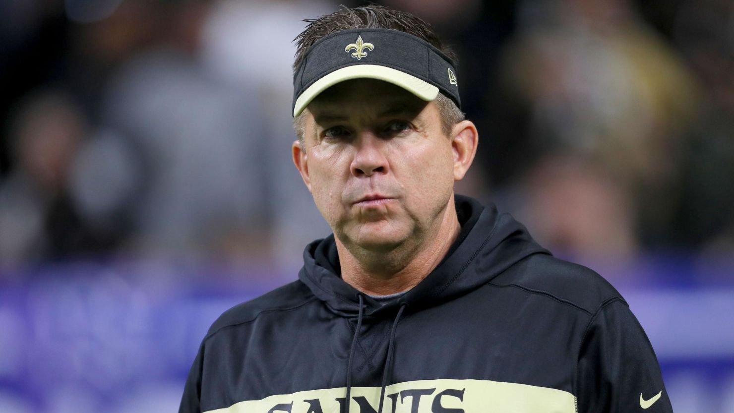 New Orleans Saints coach Sean Payton of the New Orleans Saints looks on before the 2019 NFC championship game.