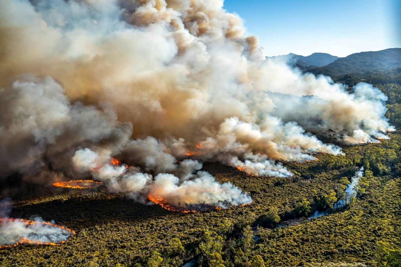A large bushfire burns in the Australian state of Tasmania. Brutal post-Christmas temperatures led to extreme or severe fire warnings across at least three states and intensified severe droughts across the country.