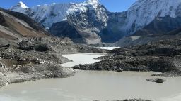 This picture taken on November 22, 2018 shows a general view of the Imja glacial lake controlled exit channel in the Everest region of the Solukhumbu district, some 140km northeast of Kathmandu. - Formed in the shadow of Mount Everest, the turquoise depths of Nepal's Imja glacial lake would be a breathtaking miracle of nature to behold -- were they not a portent of catastrophic floods. (Photo by Prakash MATHEMA / AFP) / TO GO WITH Climate-energy-UN-COP24-Nepal, FOCUS by Paavan MATHEMA        (Photo credit should read PRAKASH MATHEMA/AFP/Getty Images)