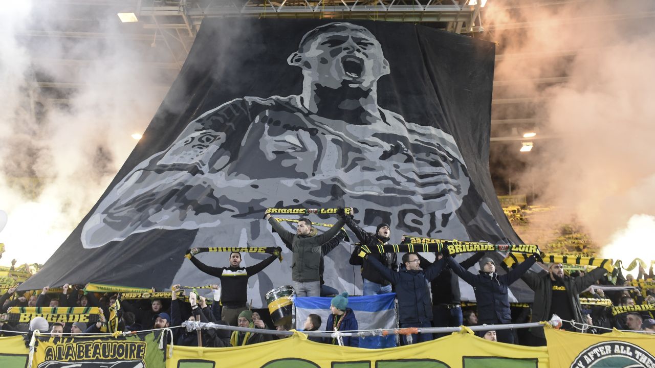 Nantes supporters pay a tribute Emilianio Sala during match against AS Saint Etienne.