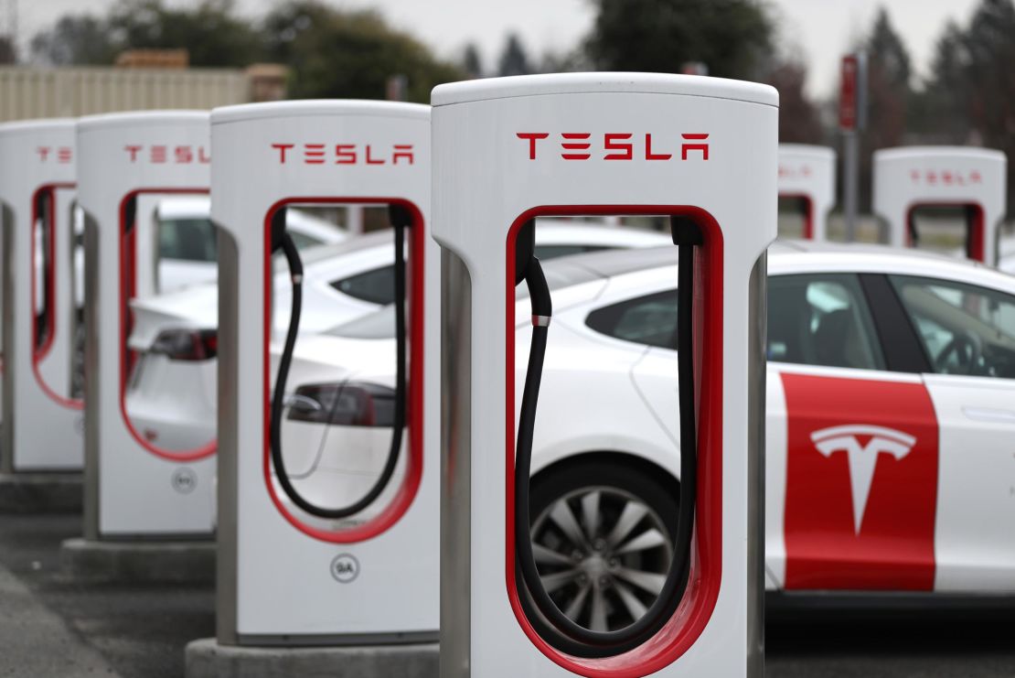 Tesla cars recharging at a facility in Petaluma, California. The company rattled investors on Wednesday by reporting profit that fell short of expectations. 