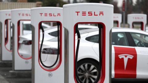 Tesla cars recharging at a facility in Petaluma, California. The company rattled investors on Wednesday by reporting profit that fell short of expectations. 