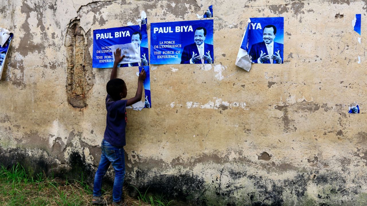 An election posters for Cameroonian President Paul Biya in Yaounde in November 2018 reiterates he has "the force of experience" on his side.