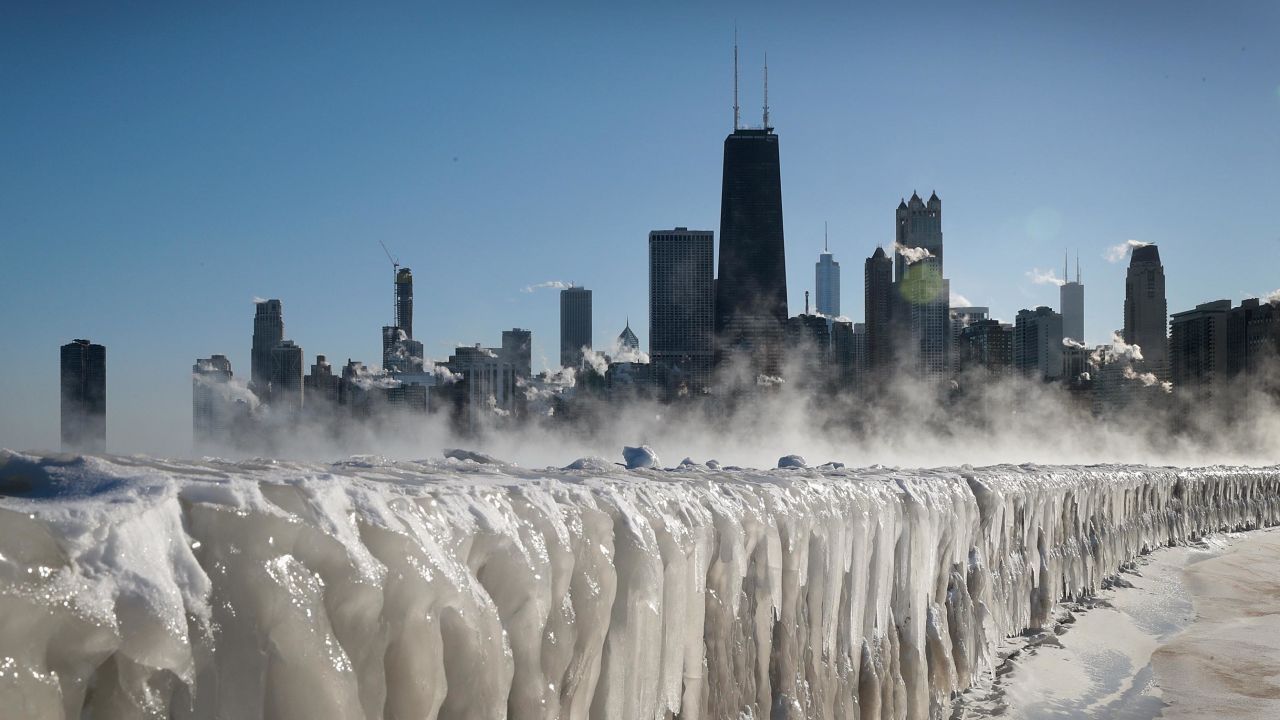 Ice covers the Lake Michigan shoreline on January 30 in Chicago as the city copes with record-setting low temperatures.