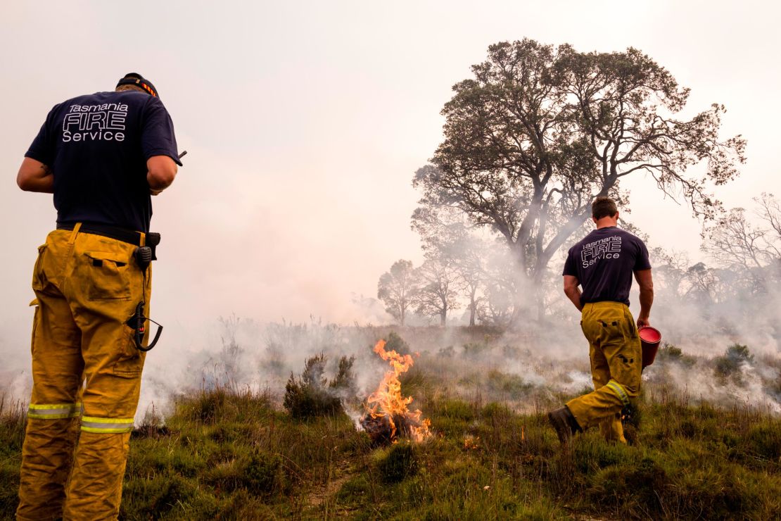 Tasmania Fire Service conduct back burns in preparation for the unfavourable weather conditions on January 23.