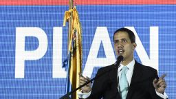 Opposition leader and self-proclaimed "acting president" Juan Guaido presents his government's plan, at the auditorium of Venezuela's Central University (UCV) in Caracas on January 31, 2019. - Venezuela's opposition leader Juan Guaido was to outline his plans to tackle the country's economic crisis Thursday after European lawmakers recognized him as the acting head of state -- another step forward in his bid to force out President Nicolas Maduro. (Photo by Federico Parra / AFP)        (Photo credit should read FEDERICO PARRA/AFP/Getty Images)
