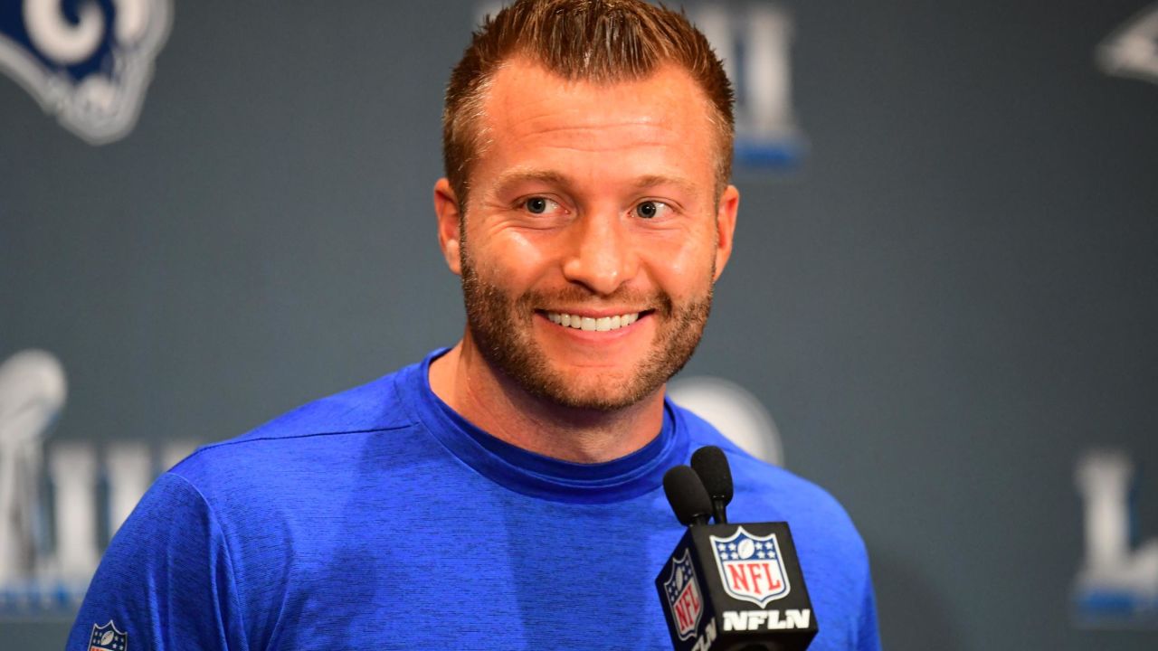 Sean McVay of the Los Angeles Rams answers a question during media availability for Super Bowl LIII at the team's hotel in Atlanta on Thursday.