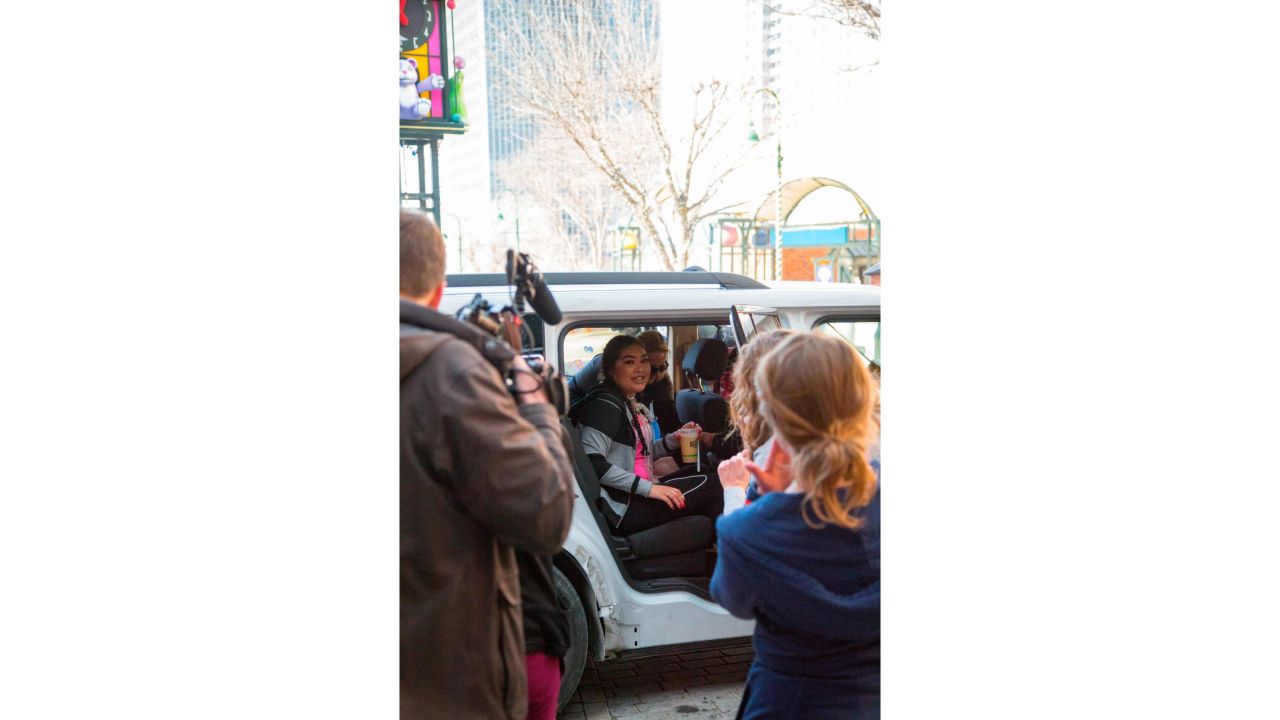 Zei Uwadia getting in the car with her mother on their way home from the hospital on Thursday.