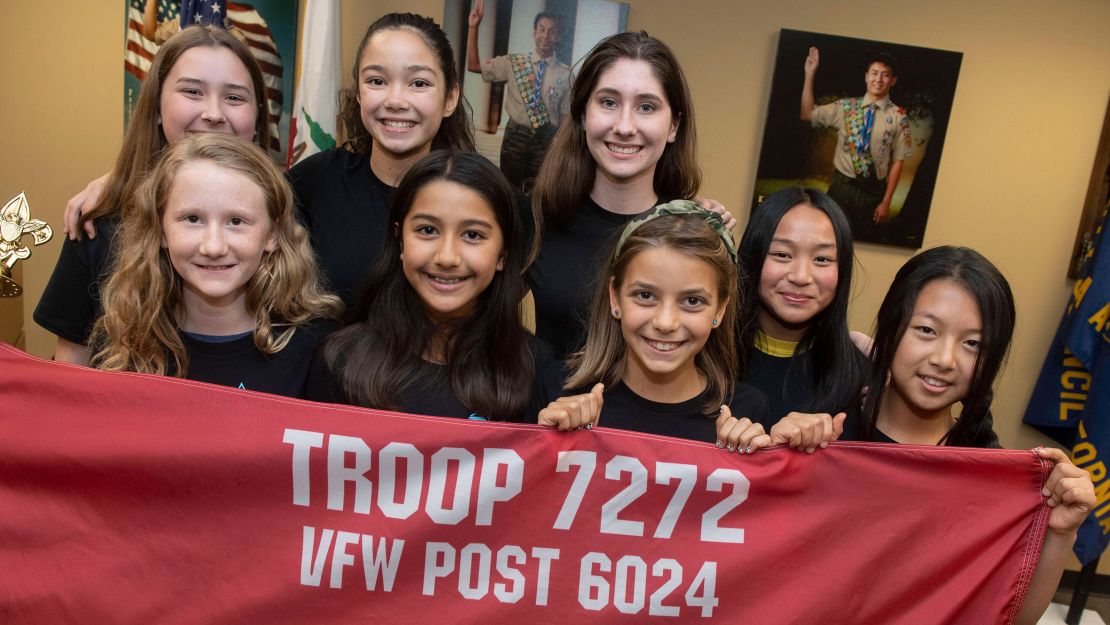 These eight girls are part of the 22 founding members of an all-girl Boy Scout Troop in Costa Mesa, California.
