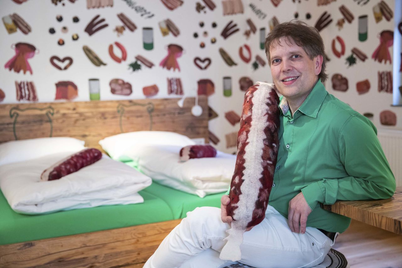 <strong>Sausage hotel</strong>: Meet Claus Boebel, a fourth-generation German butcher who took his passion for making sausages to another level. 48-year-old Boebel founded the Boebel Bratwurst Bed and Breakfast in a village near Nuremberg, Germany -- it's a sausage-themed accommodation spot.