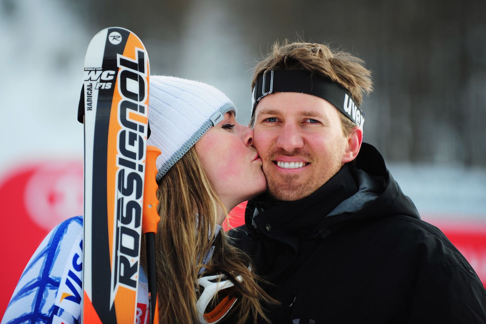 Vonn celebrates a World Cup win with her husband, Thomas, in February 2009. The two married in 2007 but divorced in 2013.