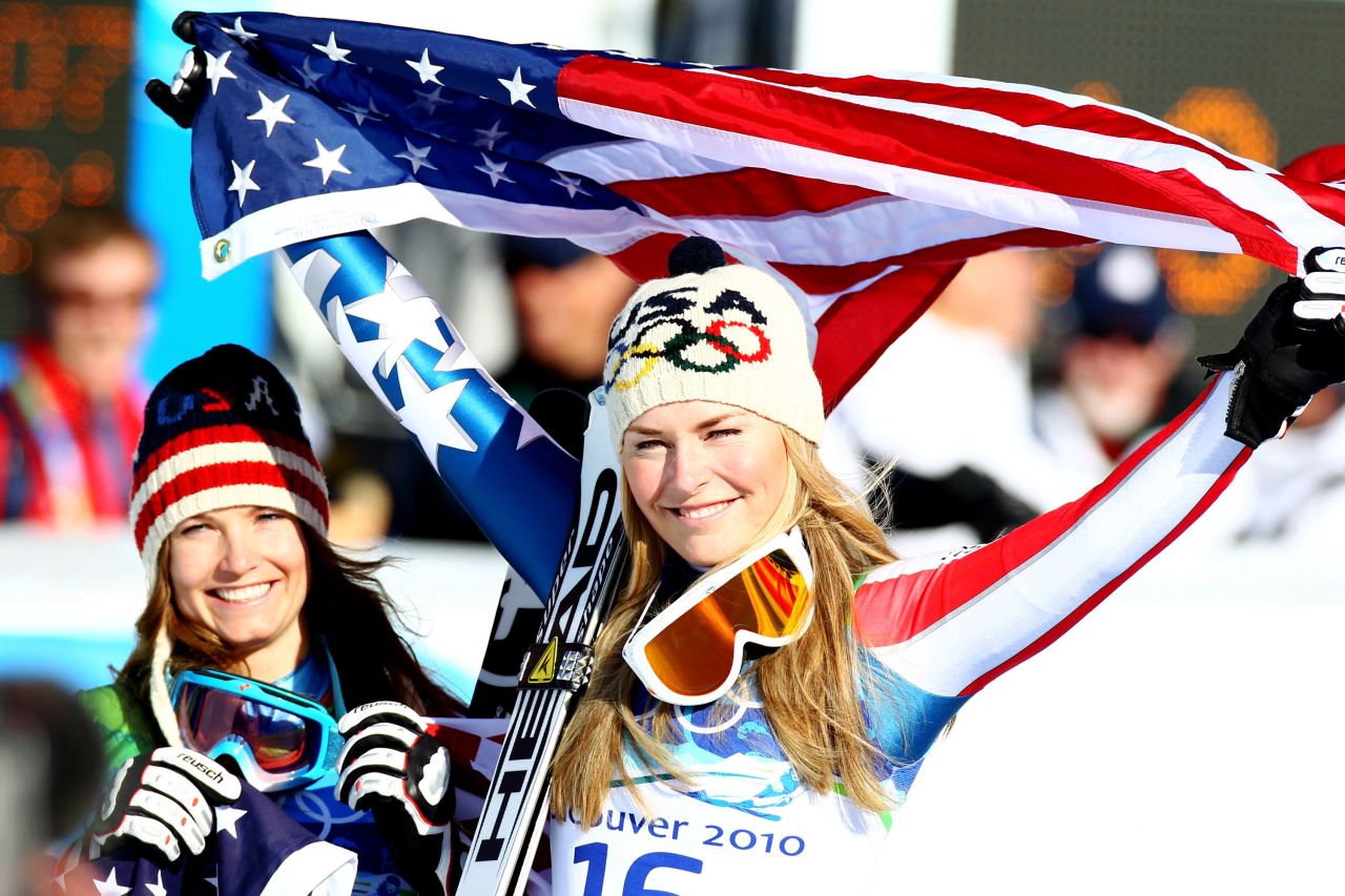 Vonn achieved her Olympic dreams in 2010, winning gold in the downhill and bronze in the super-G. She celebrates here with fellow American Julia Mancuso, won won silver in the downhill.