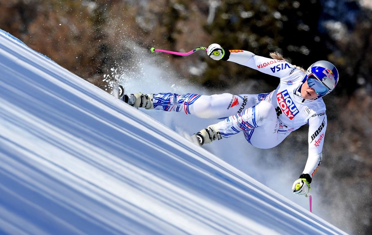 Vonn competes at a World Cup event in Italy in January 2019. She experienced knee pain it what was her belated season debut.