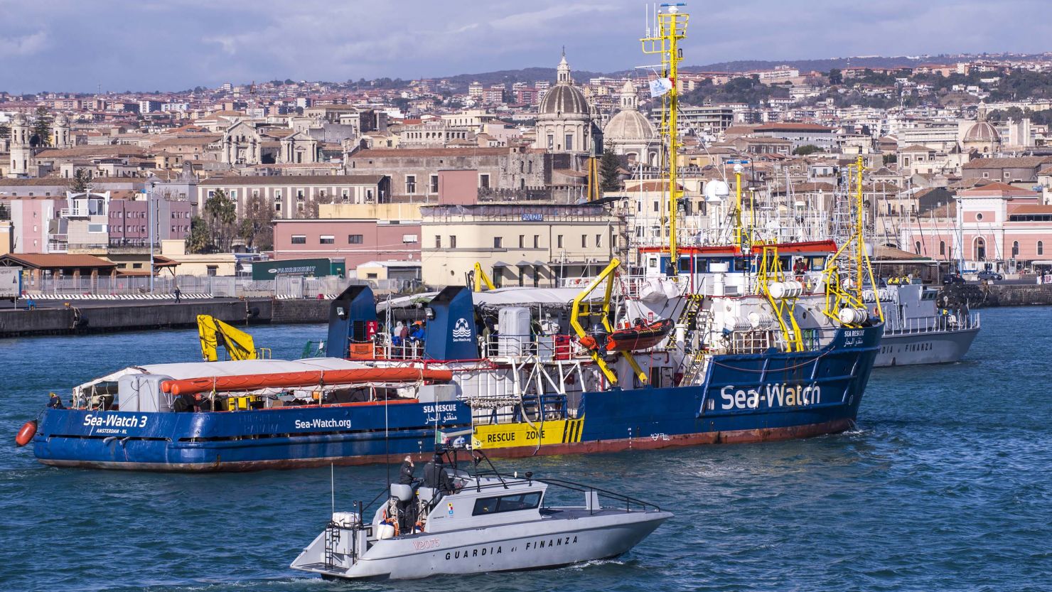 Sea-Watch 3 rescue vessel was allowed to disembark 47 migrants in Catania, Italy, on Thursday after a political impasse left them stranded off the coast of Sicily for nearly two weeks.