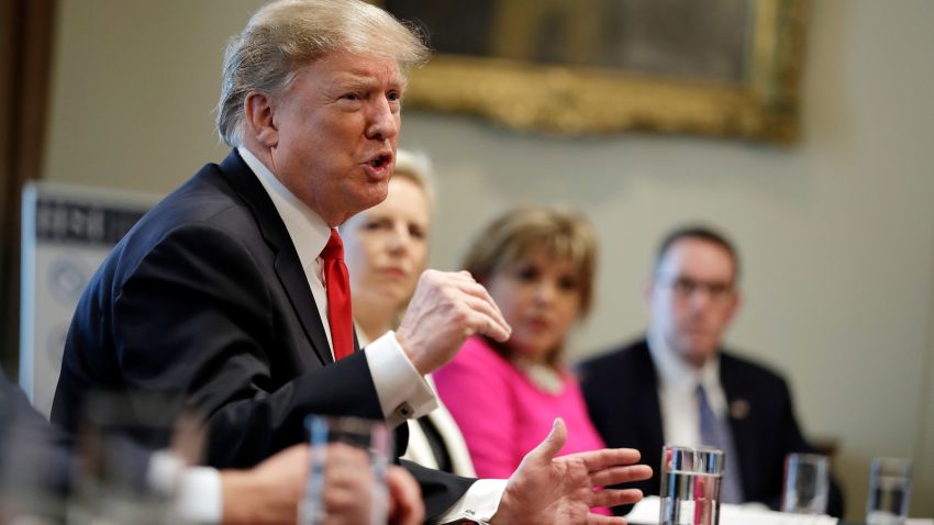 President Donald Trump speaks during an event on human trafficking in the Cabinet Room of the White House, Friday, Feb. 1, 2019, in Washington. (AP Photo/ Evan Vucci)