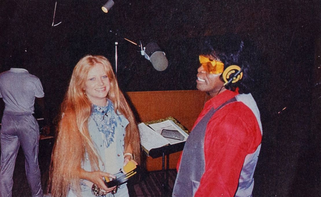 Jacque Hollander and James Brown in a recording studio.