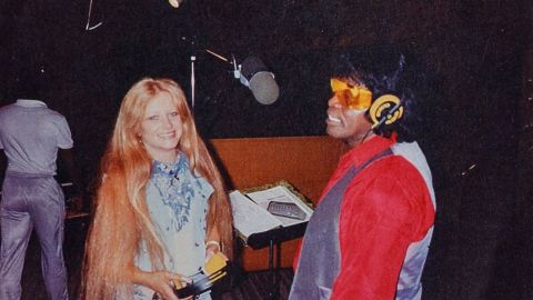 Jacque Hollander and James Brown in a recording studio.