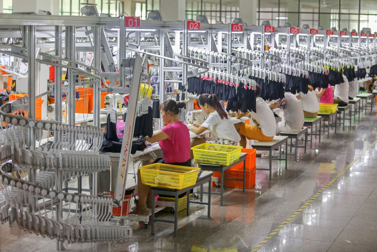 Workers making swimwear at a factory in Jinjiang, China.