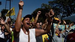 Opposition activists pour to the streets to back Venezuelan opposition leader Juan Guaido's calls for early elections, in Caracas on February 2, 2019. - Tens of thousands of protesters were set to pour onto the streets of Caracas to back self-proclaimed acting president Guaido's calls for early elections as international pressure increased on President Nicolas Maduro to step down. Major European countries have set a Sunday deadline for Maduro to call snap presidential elections. (Photo by Federico PARRA / AFP)        (Photo credit should read FEDERICO PARRA/AFP/Getty Images)