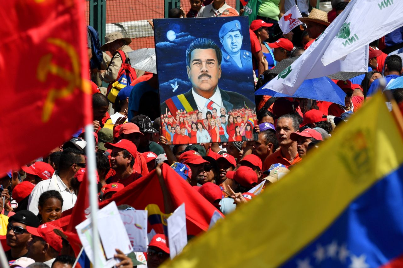 Maduro supporters gather in Caracas on February 2.
