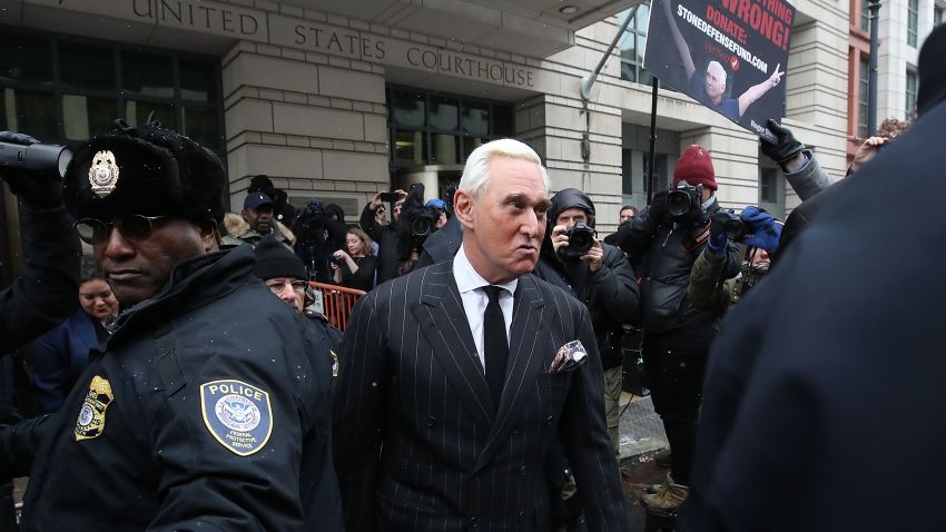Roger Stone, a former adviser to U.S. President Donald Trump, leaves the Prettyman United States Courthouse after a hearing February 1, 2019 in Washington, DC.