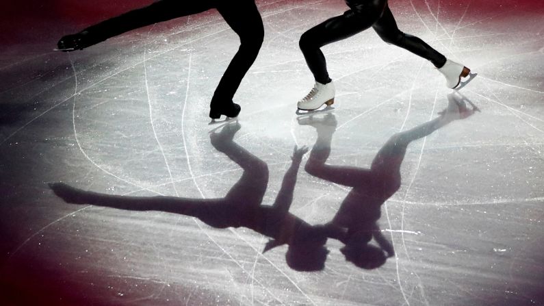 Italian ice dancers Charlene Guignard and Marco Fabbri skate at the gala exhibition of the European Figure Skating Championships on Sunday, January 27. They won a bronze medal at the event.