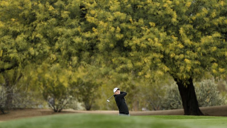 Martin Laird plays a shot at the Phoenix Open in Scottsdale, Arizona, on Saturday, February 2.